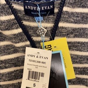 Andy & Evan Striped Knit Chic Hoodie & Short Set